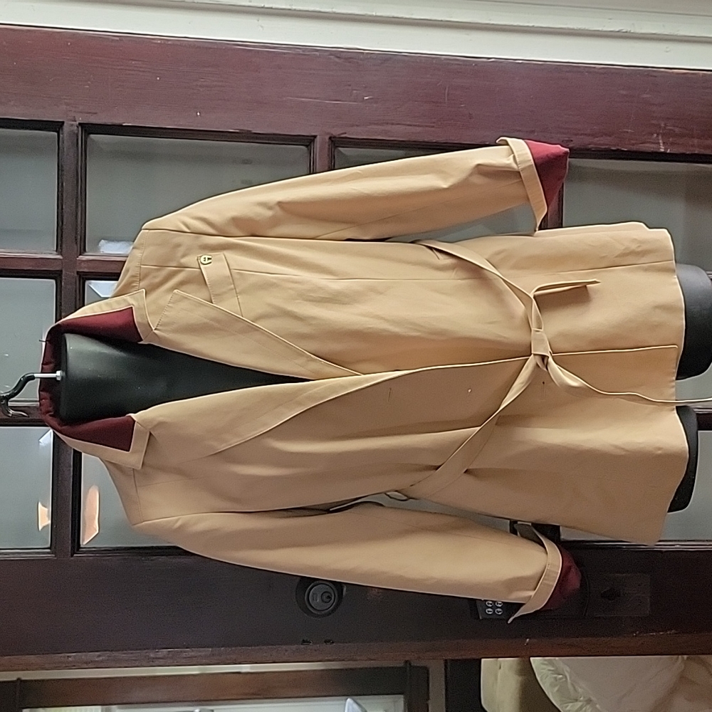 Etienne Aigner Tan Trench Coat with Burgundy Trim